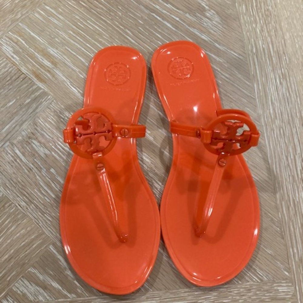 Tory Burch Orange Mini Miller Jelly Sandal, Thong Flip Flop Patent Leather Sz 6M